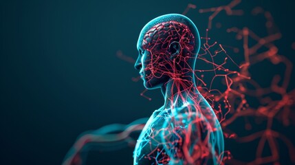 Naklejka premium Cybernetic Visualization of Fat Deposits Restricting Blood Flow: Side View with Vivid Details