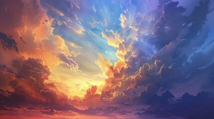 Depict the gradual transformation of a calm, sunny day into a cloudy, overcast one, capturing the changing colors and mood of the sky