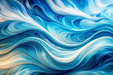 A blue and white ocean wave with a white and blue sky in the background