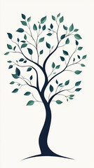 Obraz premium A stylized tree with dark blue trunk and green leaves.