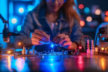 Young Engineer Assembling PCB A Hands-on Approach to Building Electronics, Soldering Components