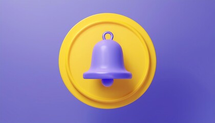 A colorful purple bell sits atop a yellow circular base against a purple background, creating a vibrant and playful visual contrast.