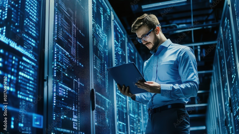 Poster digital technology integrates with cloud computing to facilitate advanced data processing, supportin
