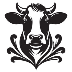 Black Cow Head Silhouette Vector Isolated on White Background