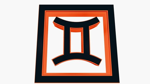 Gemini zodiac sign 3D animation in black and orange color