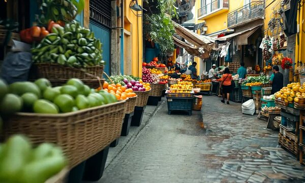 Vibrant Street Market with Fresh Produce