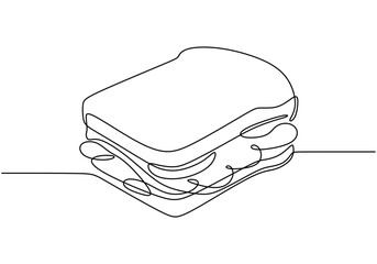 Slice of bread in a continuous line drawing. Minimalist design for bakery and food themes.
