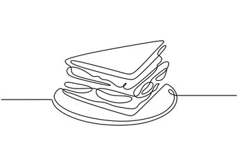 One continuous line drawing of a bread slice. Simplified design for breakfast and bakery concepts.