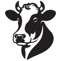 Black Cow Head Silhouette Vector Isolated on White Background