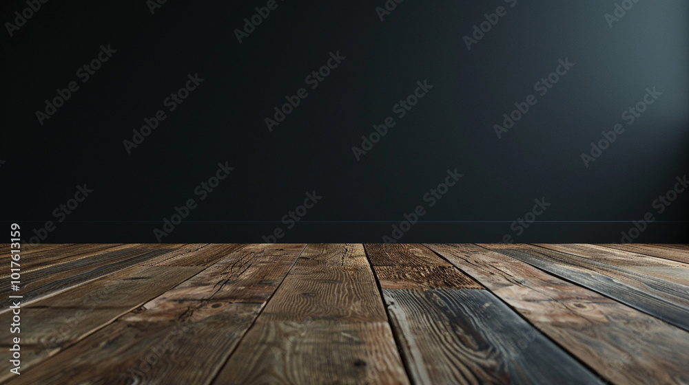 Wall mural wood floor with dark black wall for present product