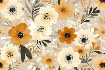 Warm floral pattern with earthy tones and botanical design