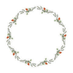 Circular Christmas wreath made of pine branches and cones flat color vector object. Winter holiday season ornament illustration on white