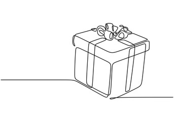 Continuous line drawing of a gift box. Celebrating gift-giving during the holiday season.