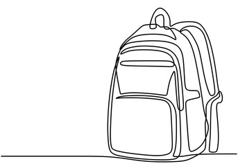 Backpack in continuous line drawing. Simple design for travel, student life, or adventure themes.