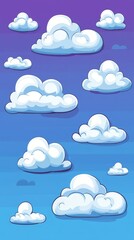 Fototapeta premium Colorful cartoon clouds against a blue sky with varying shapes and sizes capturing a whimsical atmosphere