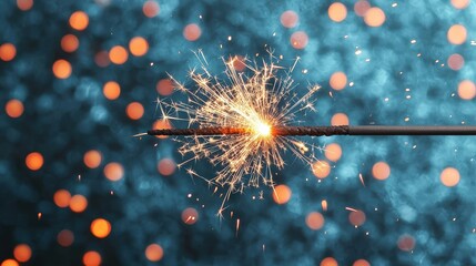 Fototapeta premium Sparkler Burning Bright with Festive Bokeh Lights New Year s Eve Celebration