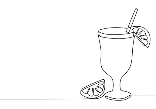 continuous line drawing cocktail with lemon slice clip art preview