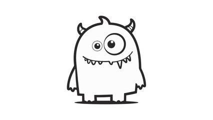 simple outline shape drawing of a cute monster