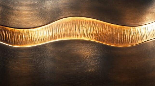Wide brushed bronze plate with a fine steel sheet pattern, smooth metal surface featuring soft horizontal streaks, deep bronze tones illuminated by ambient light