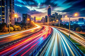 Naklejka premium Abstract Urban Highway Motion - Long Exposure Light Trails of Speed and Energy