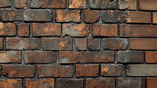 A close-up of a brick wall with a rustic, aged look