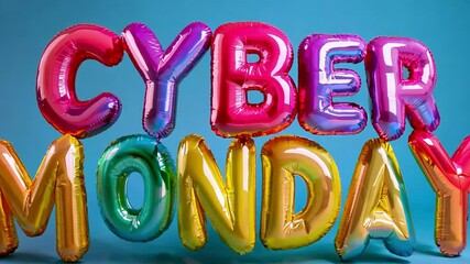 Colorful inflatable CYBER MONDAY text on blue background - Powered by Adobe
