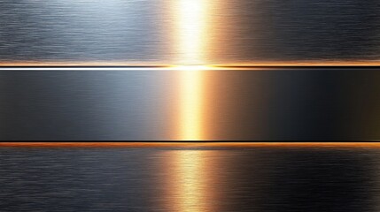 Wide textured steel design on a brushed bronze metal plate, smooth transitions between light and dark areas, modern industrial elegance with polished details