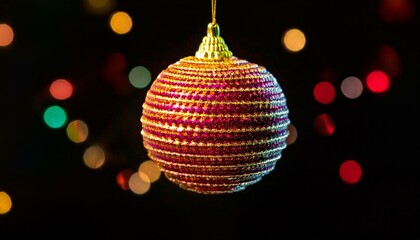 Fototapeta premium Colorful Festive Ornament With Glowing Particles on Dark Background During Holiday Season 