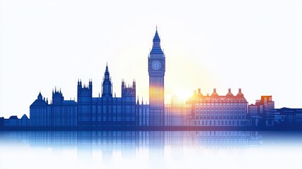 Obraz premium London Skyline Silhouette with Big Ben and Sunset Reflection