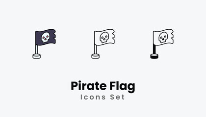 Pirate Flag Icons thin line and glyph vector icon stock illustration