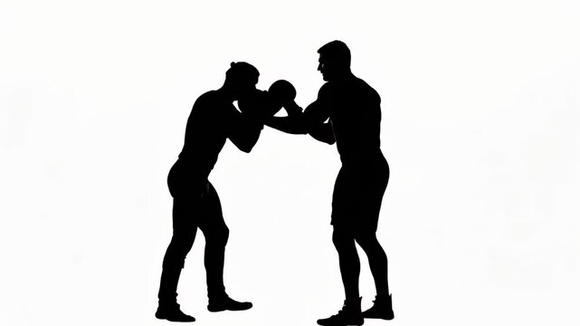 Silhouette of two boxers in a face-off during a boxing match