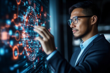 A consultant presenting the latest digital transformation trends to a leadership team, focusing on AI, cloud computing, and automation.