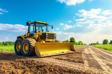 Yellow Tractor on a Dirt Road