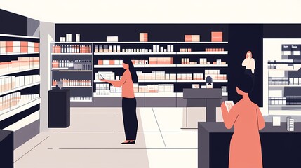 A woman browsing products in a modern retail store with a sophisticated interior.