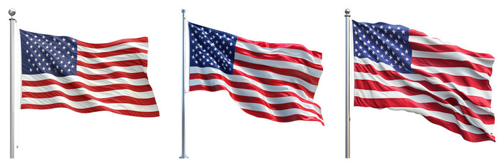 Fototapeta premium Waving American flag isolated on transparent background graphic PNG for patriotic designs or national illustrations