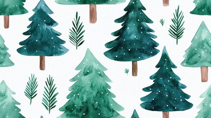 Obraz premium Various green trees pattern on a white isolated background.