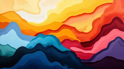 Colorful abstract mountain landscape with vibrant hues and flowing shapes.