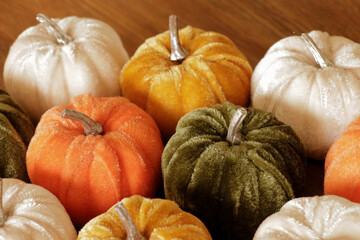 Velvet pumpkin decor. Fall autumn decorations.