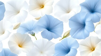 Obraz premium A serene arrangement of blue and white flowers on a bright white background.
