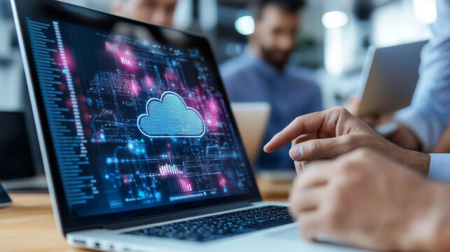 A consultant presenting an IT transformation strategy to a leadership team, explaining the benefits of cloud computing and automation.