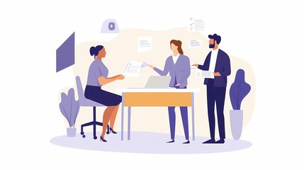 Obraz premium A team of diverse professionals collaborating in a modern office setting.