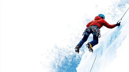 Ice Climber Ascending a Frozen Wall