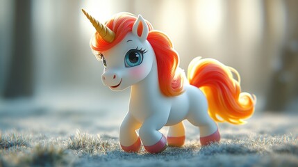 Cute Unicorn Toy in a Forest