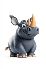 A 3D cartoon rhinoceros character, isolate on white background, adding a playful element to the design.