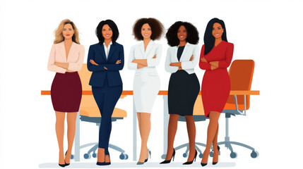 Obraz premium A group of women board members standing together in a formal boardroom, symbolizing leadership and corporate success.