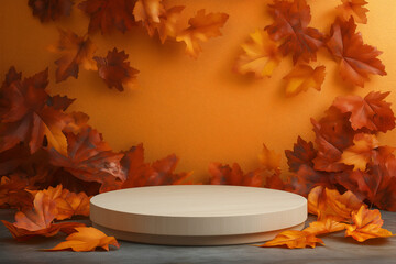 Product podium in warm autumn colors for product presentation, Display product, Background for product branding, Mockup for branding, Packaging, Mockup design, 3d rendering illustration
