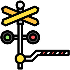 Level Crossing lineal multi color icon, use for UI, UX, app and web development, digital or print. for industry, education, construction, transportation, traffic management theme.