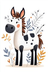 A flat style illustrated donkey, isolate on white background, emphasizing its unique traits and charm.