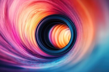 Fototapeta premium Digital photography with a camera lens on a colorful abstract background, photo manipulation for advertising design and creative work 