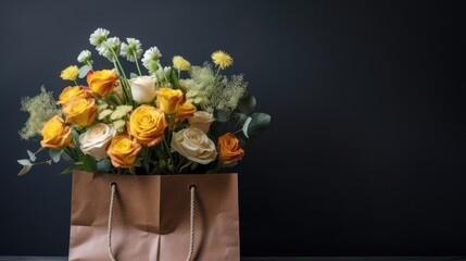 Fototapeta premium Floral Arrangement in a Brown Paper Bag